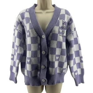 Kuromi Cinnamoroll My Melody Pompompurin Lavender Check Cardigan One Size